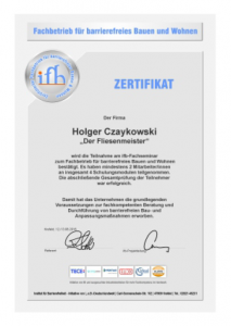 Czaykowski-Fliesen-Celle-ifb_Zertifikat