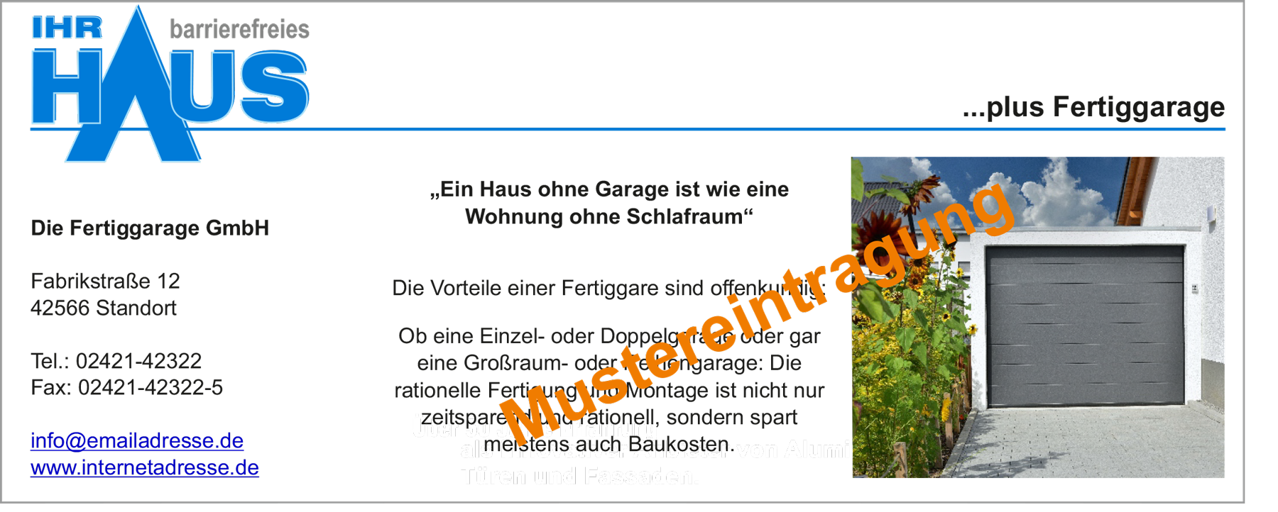 Musteranzeige-Fertiggaragen Musteranzeige-Fertiggaragen